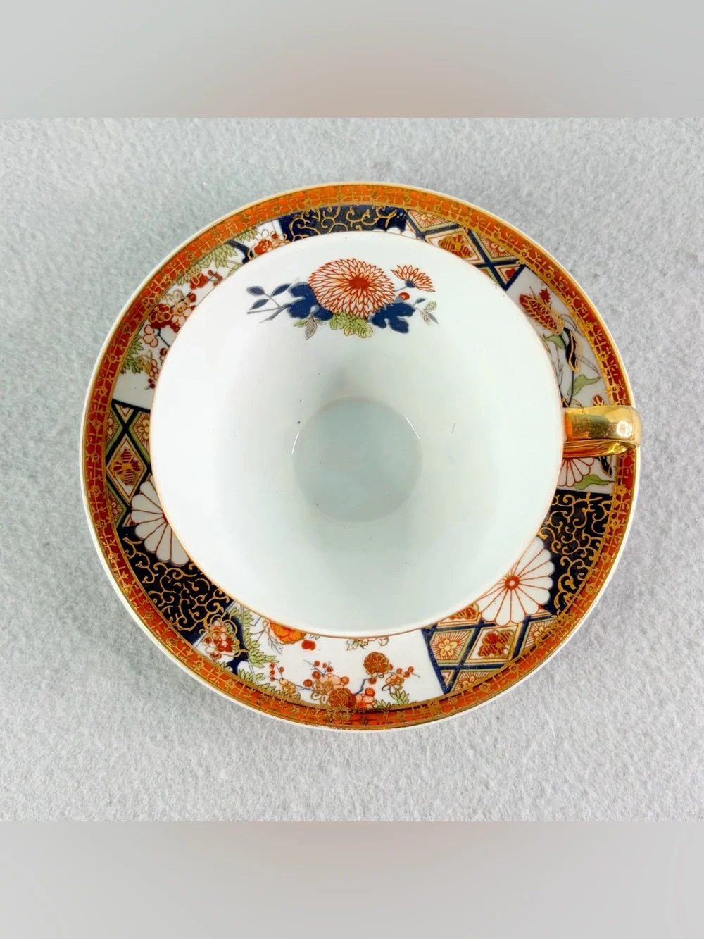 Japanese Vintage Imari Teacup Saucer Floral Hand Painted Gilt Gold Leaf 999-J